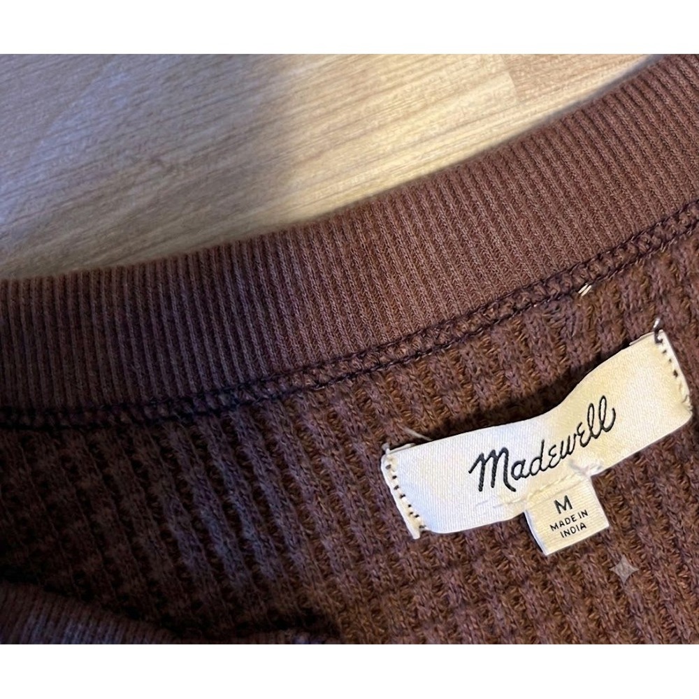 Madewell Brown Waffle Knit Crew Neck Sweater M Cottagecore Cozy Fall Essential - Picture 5 of 5